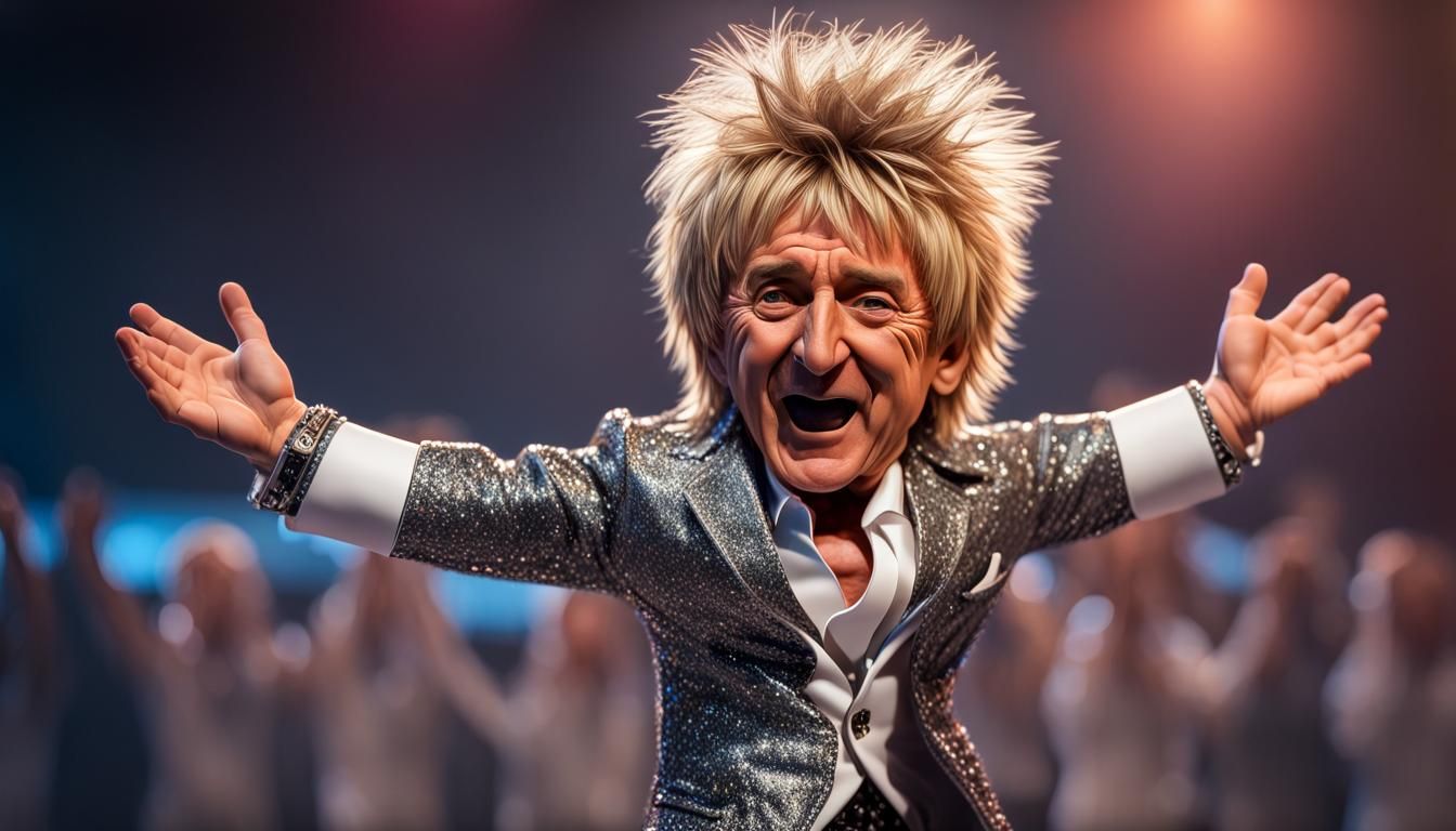 Rod Stewart like baby singer, mini-me version with big head ...