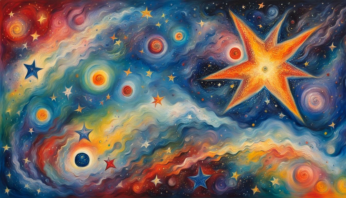 Vivid Starfield Nebula in Naive Art Style