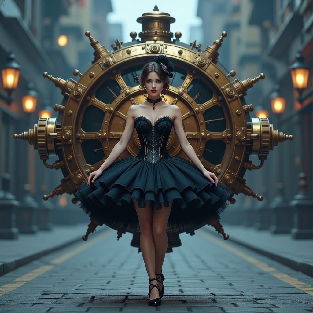 Steampunk Woman Time Machine Gothic Sci-Fi Illustration