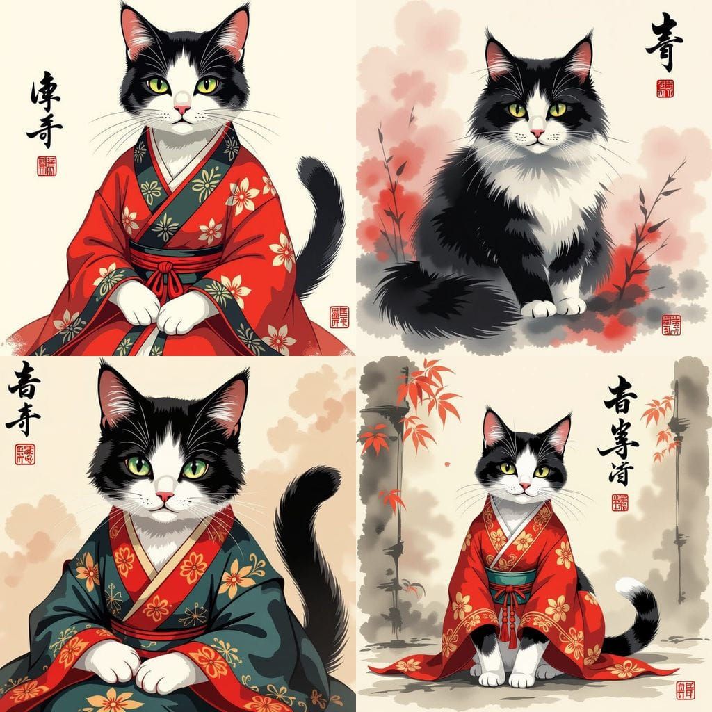 Cat in Chinese Ink Art Style