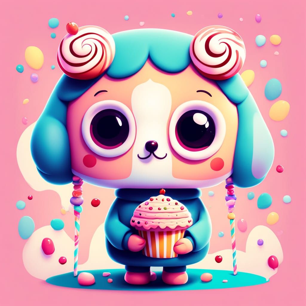 Charming Kawaii Character with Sweet Treat