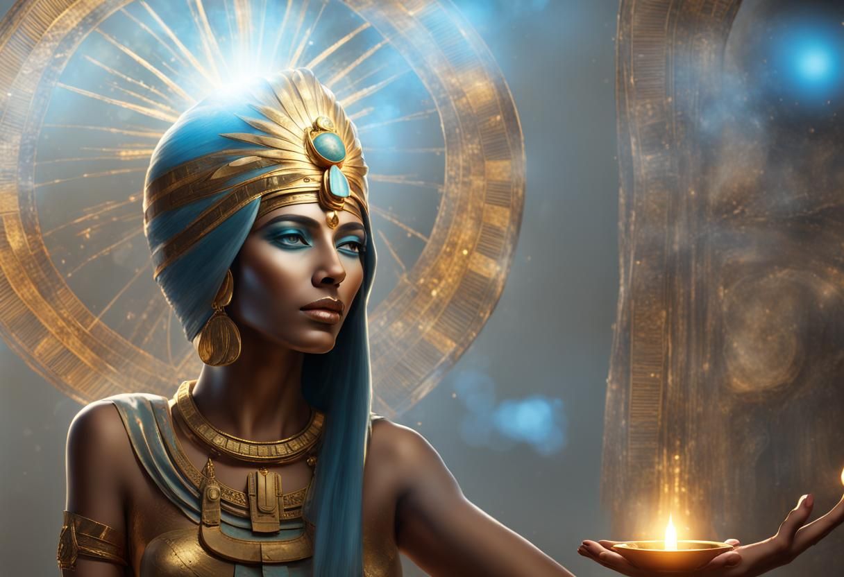 Egyptian Priestess with Lotus Flower and Golden Wreath