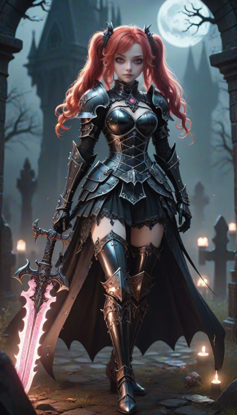 Quirky Gothic Knight in Haunted Graveyard