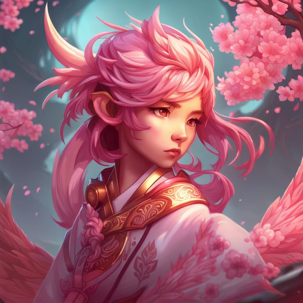 Chibi Dragon Phoenix Portrait in Cherry Blossoms
