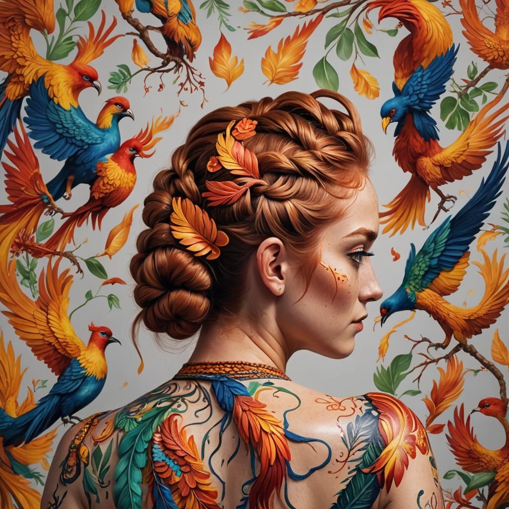 Phoenix Body Art in Realistic Retouching Style