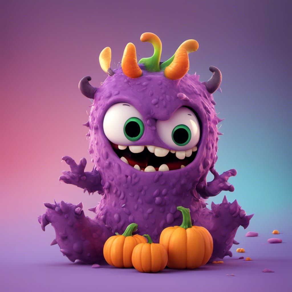 Cute Halloween Monster in Pixar Style