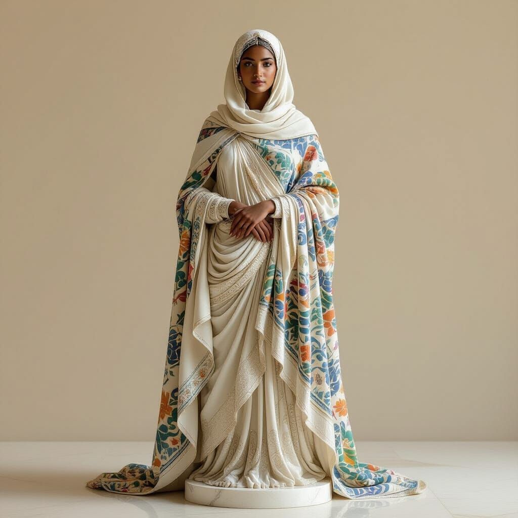 Elegant Marble Sculpture of Algerian Woman