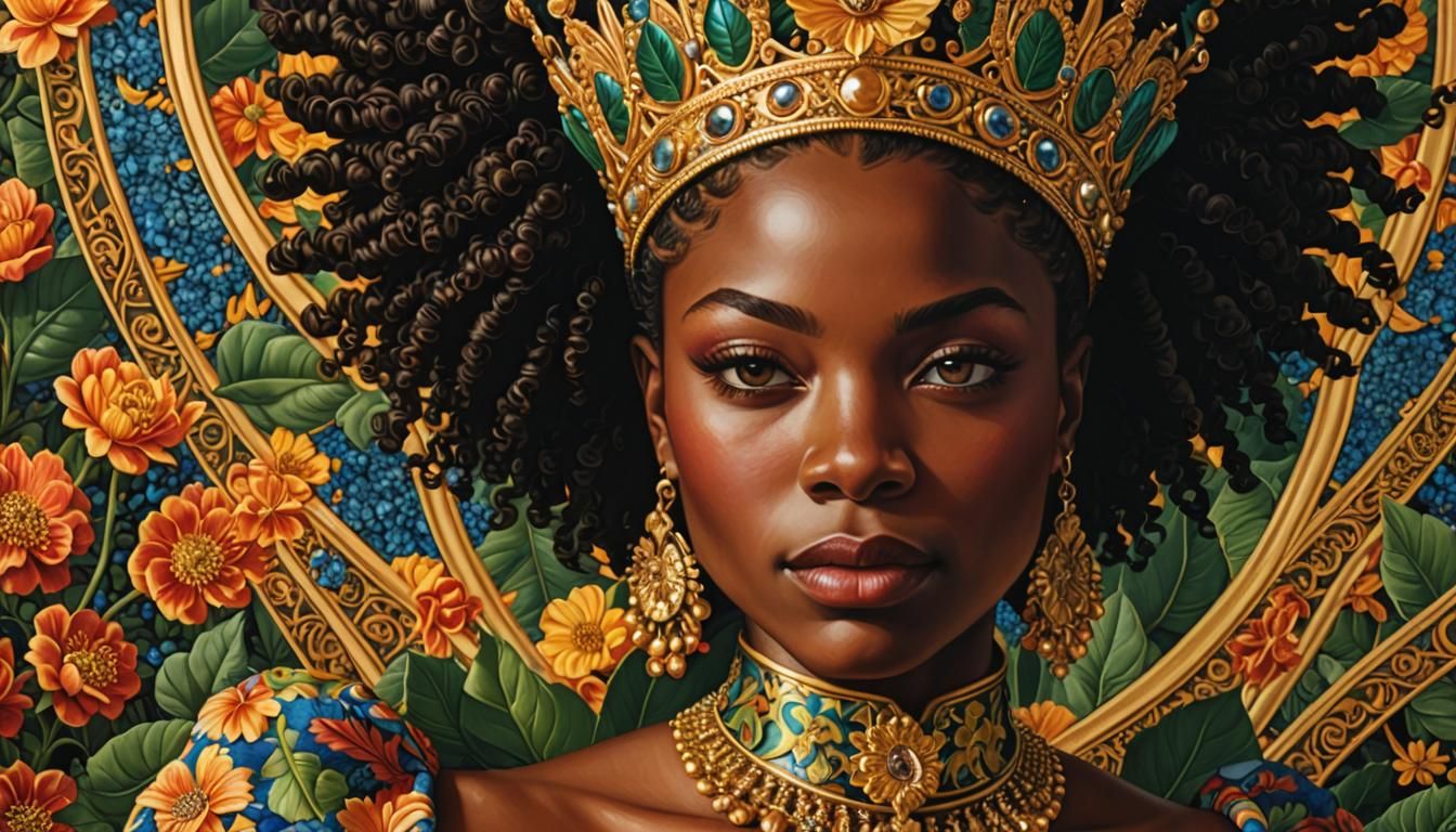 Melanin Queen Portrait in Pointillism Style