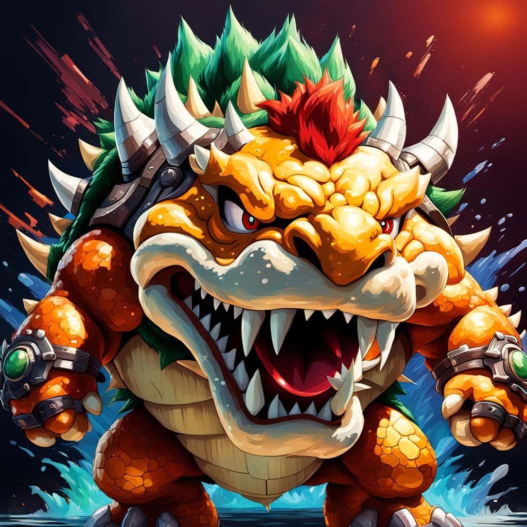 Hyperrealistic Pixelated Bowser Splash Art