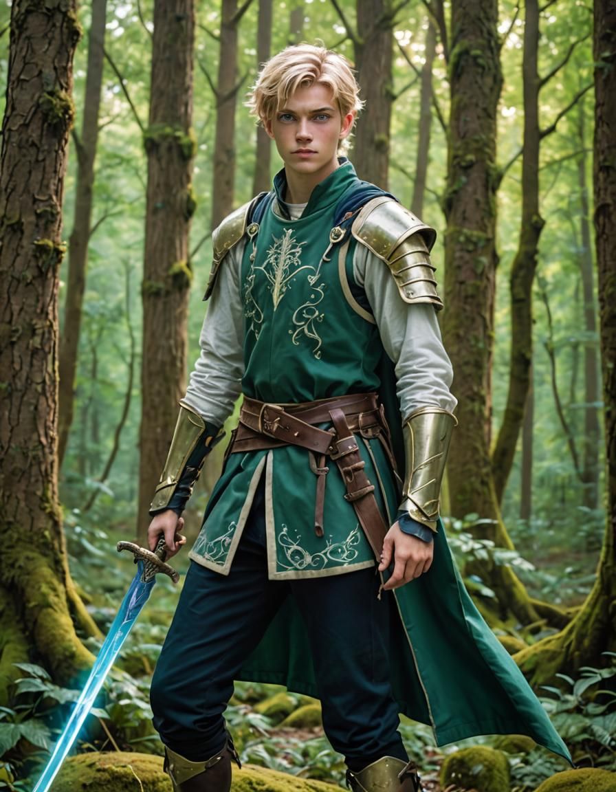 Fantasy Swordsman in Magical Forest Portrait