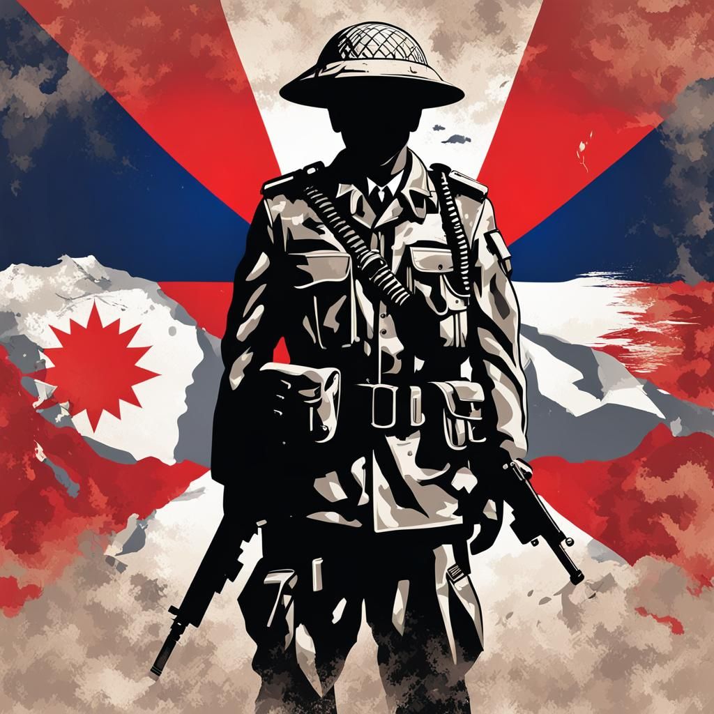Gurkha Soldier Silhouette Against Nepali Flag