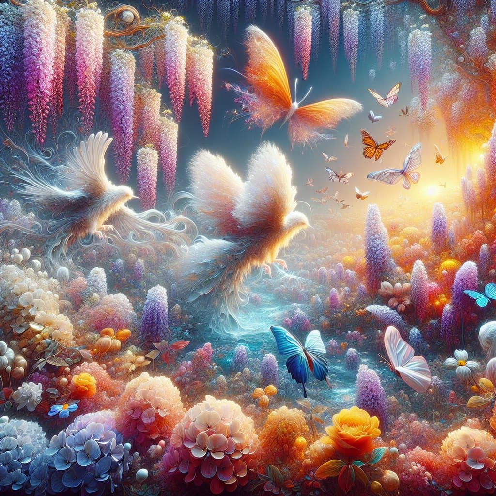 Hyper-Realistic Birds in a Surreal Oil Painting