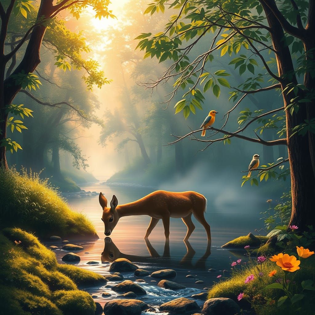 Serenely Lit Forest Scene in Morning Radiance