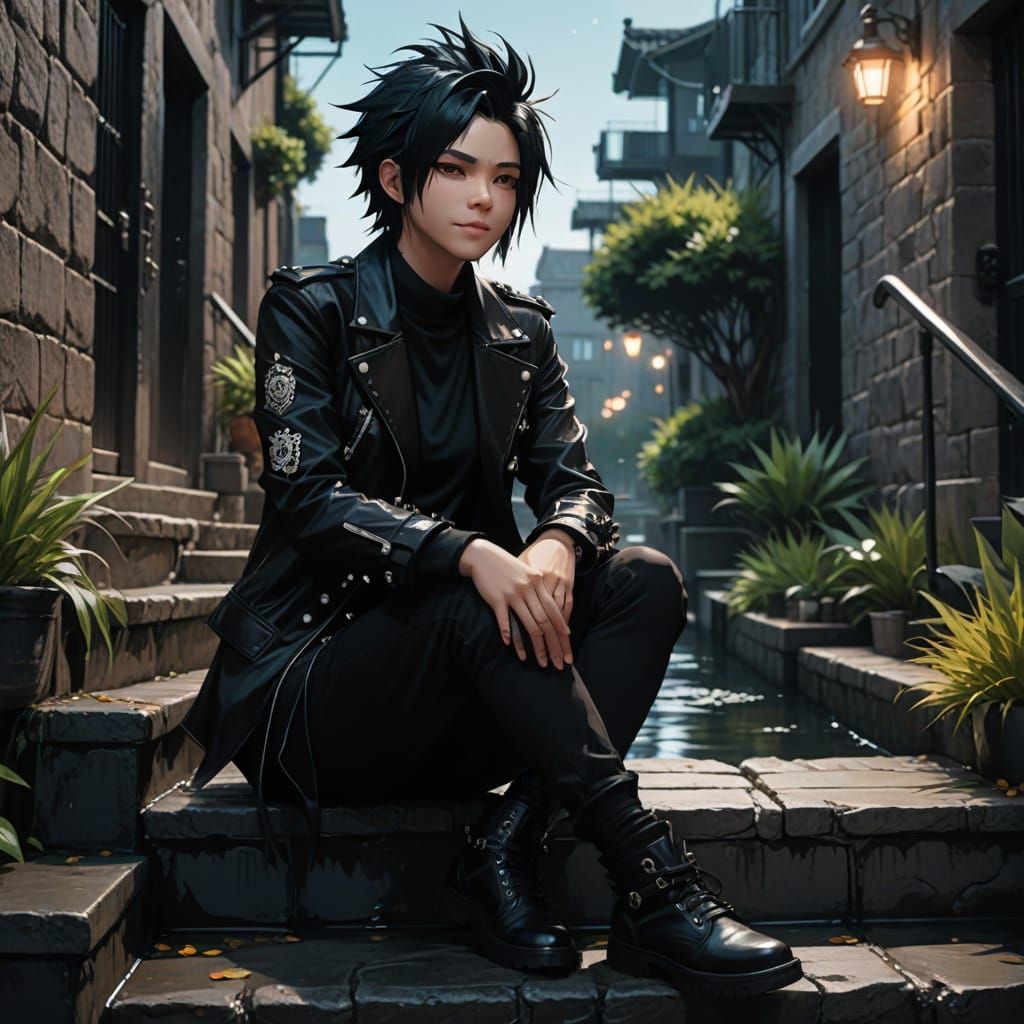 Nonbinary Punk Icon in Cinematic Stance