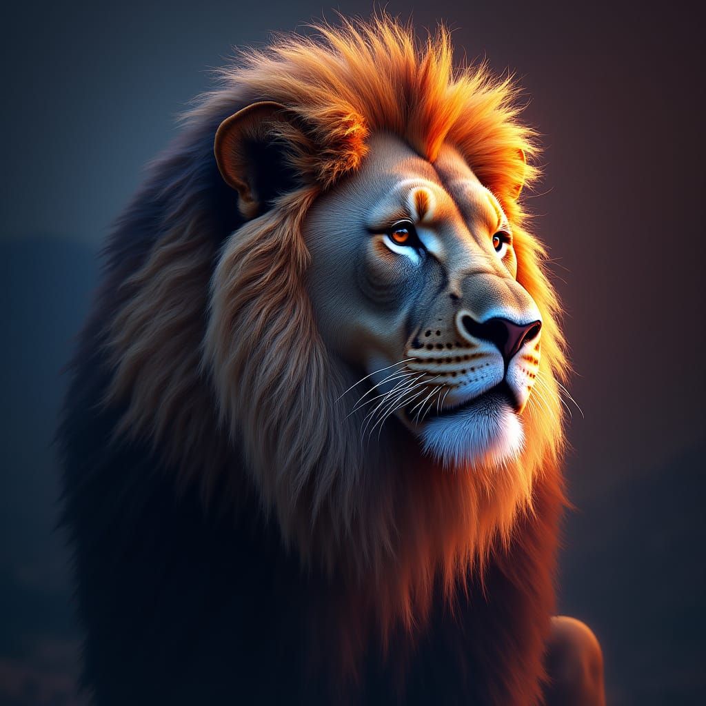 Regal Lion in Grandiose Fantasy Landscape