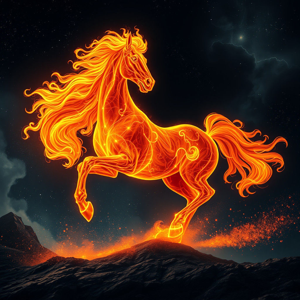 Fiery Horse Gallops Across the Night Sky