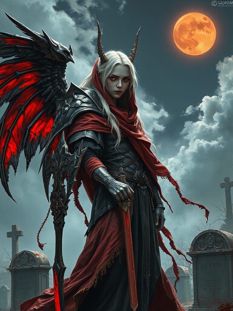 Gothic Horror Angel Wields Bloodstained Scythe in Abandoned ...