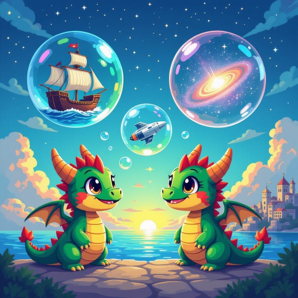 Pixel Dragons Creating Bubbles with Realistic Scenes