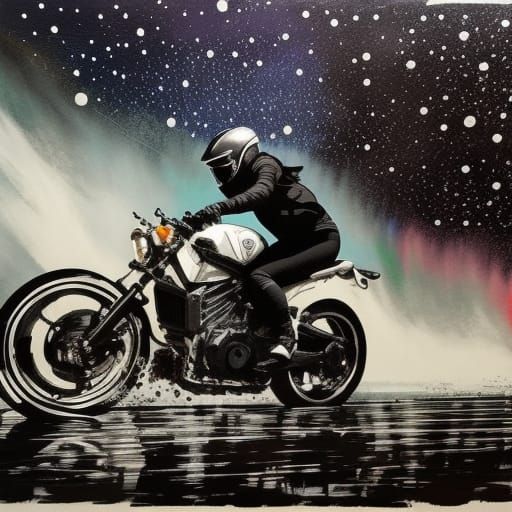 Woman Cycling Under Moon: Linocut Print