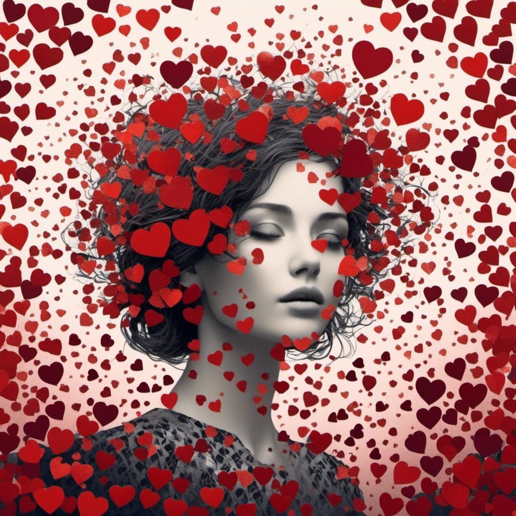 Manga Illustration: Hearts Mosaic in Minimono Style