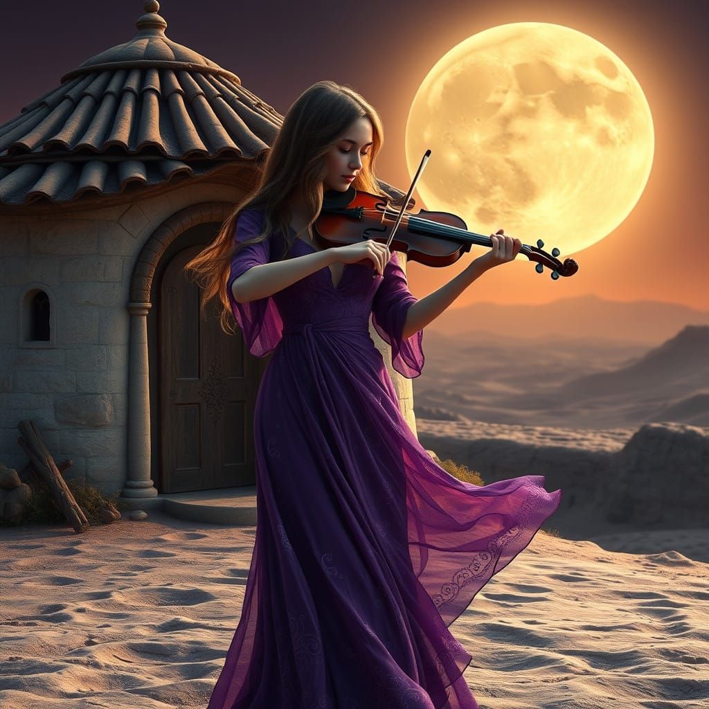 Whimsical Violinist in Lunar Abode