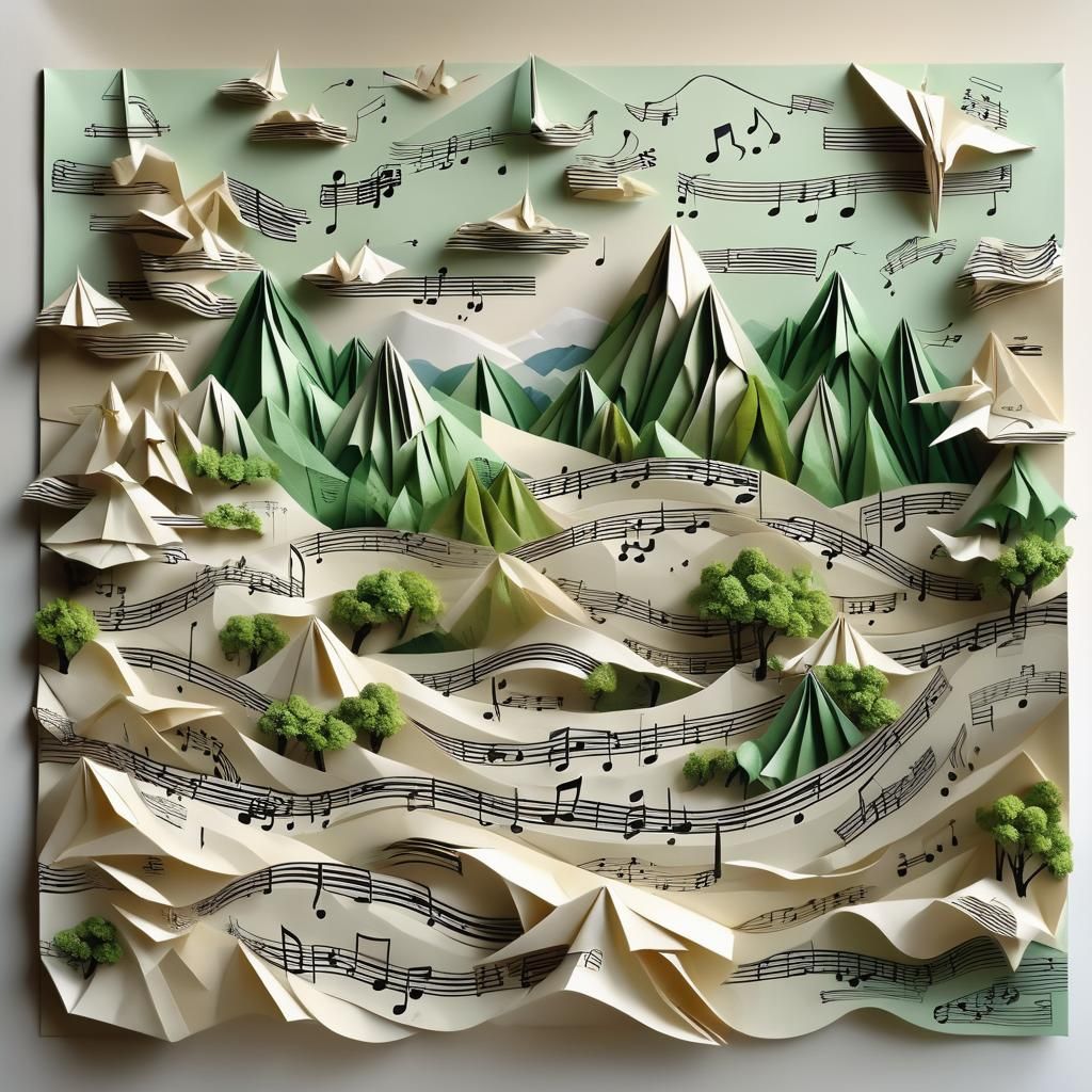 Origami Landscape Crafted from Music Notes