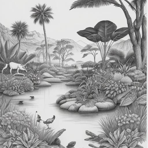 Botanical Ink Drawing: A Colorful Oasis