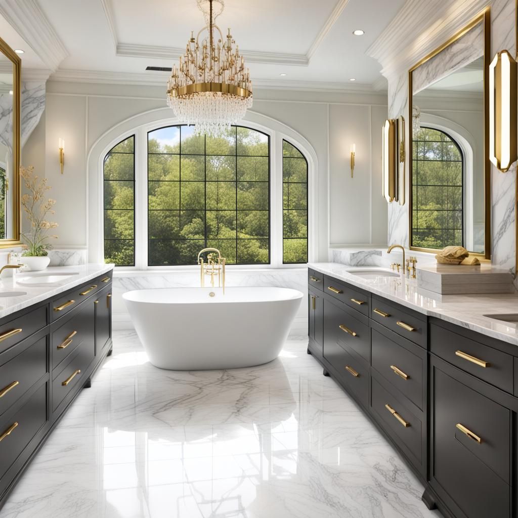 Luxury Master Bathroom with Gold Plumbing in Digital Art