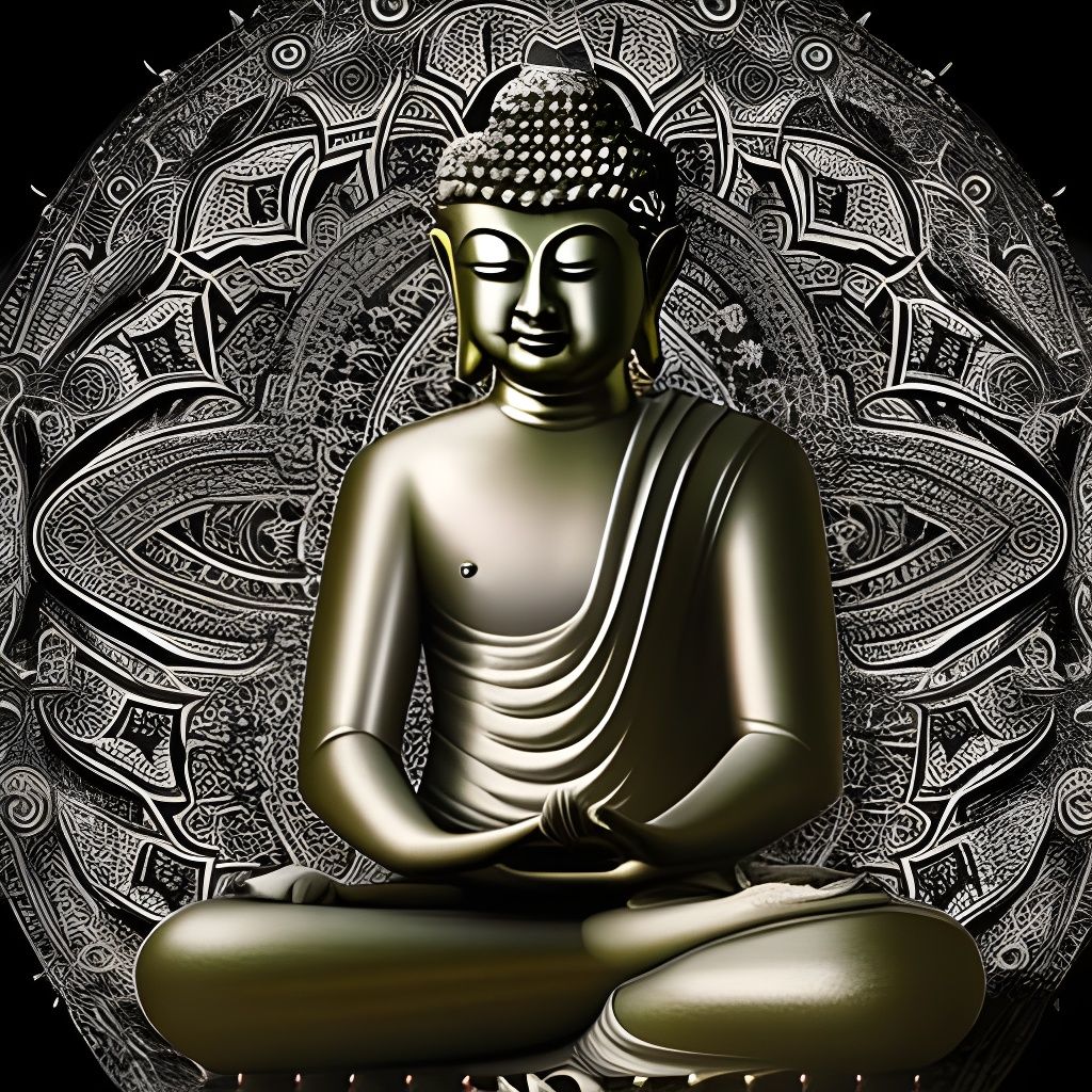 Platinum Buddha Statue in Digital Matte Painting Style