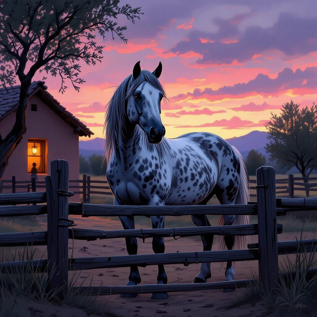 Andalusian Horse at Dusk in Bierstadt Style