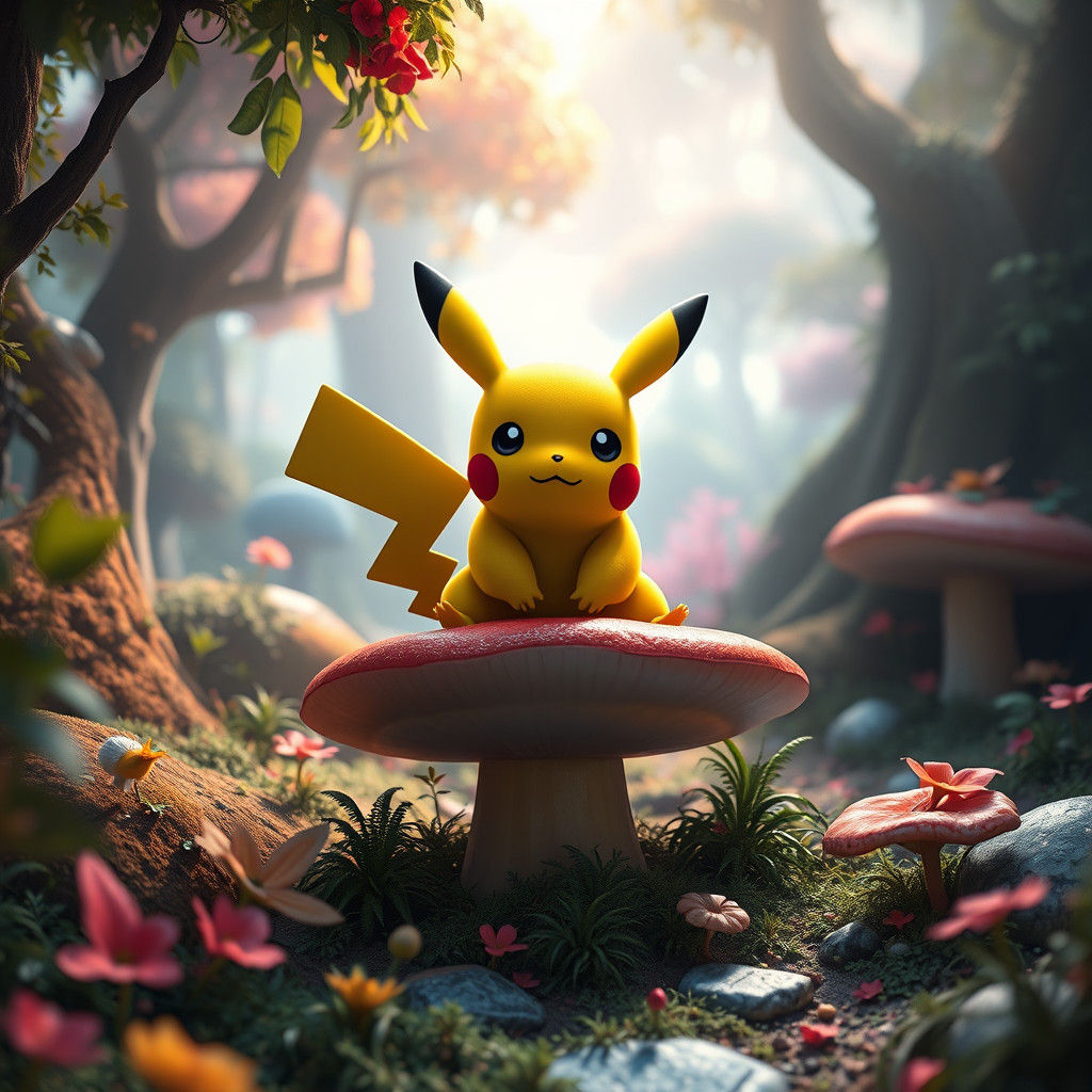 Pikachu in Whimsical Fantasy Forest