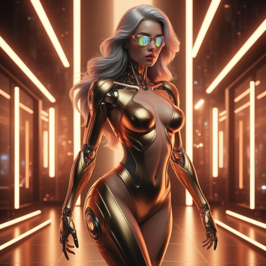 Cybernetic Woman with Neon Lights in Digital Art