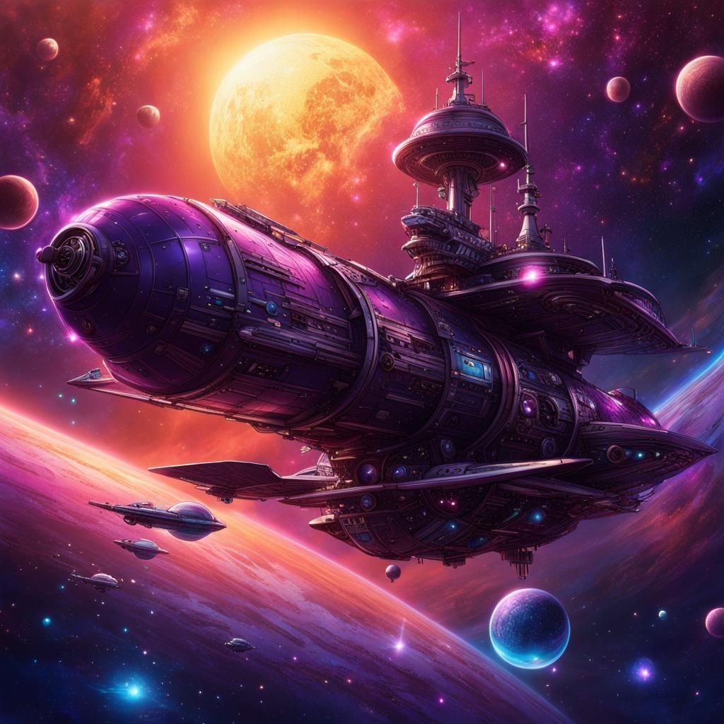 Pirate Spaceship in Starry Cosmos: Anime Style