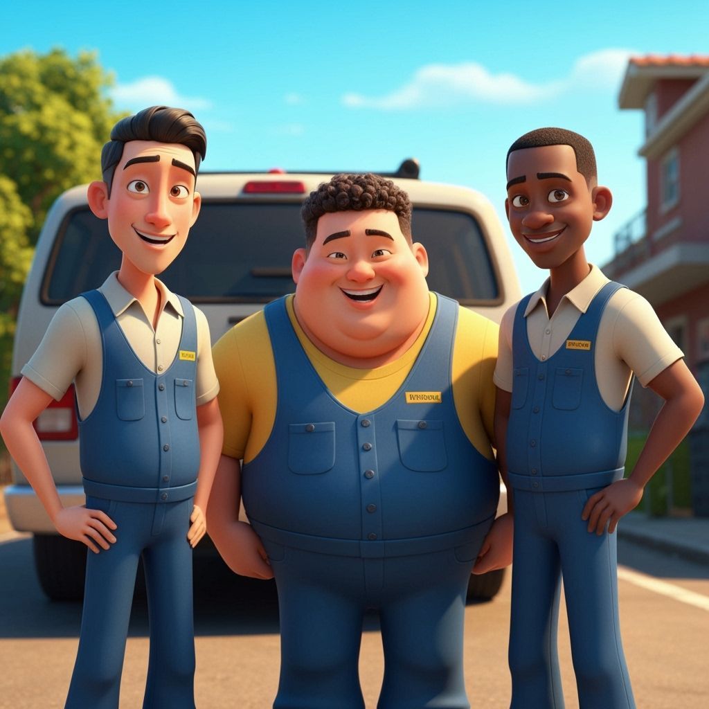 Cartoon Junk Removal Team Poses with Van