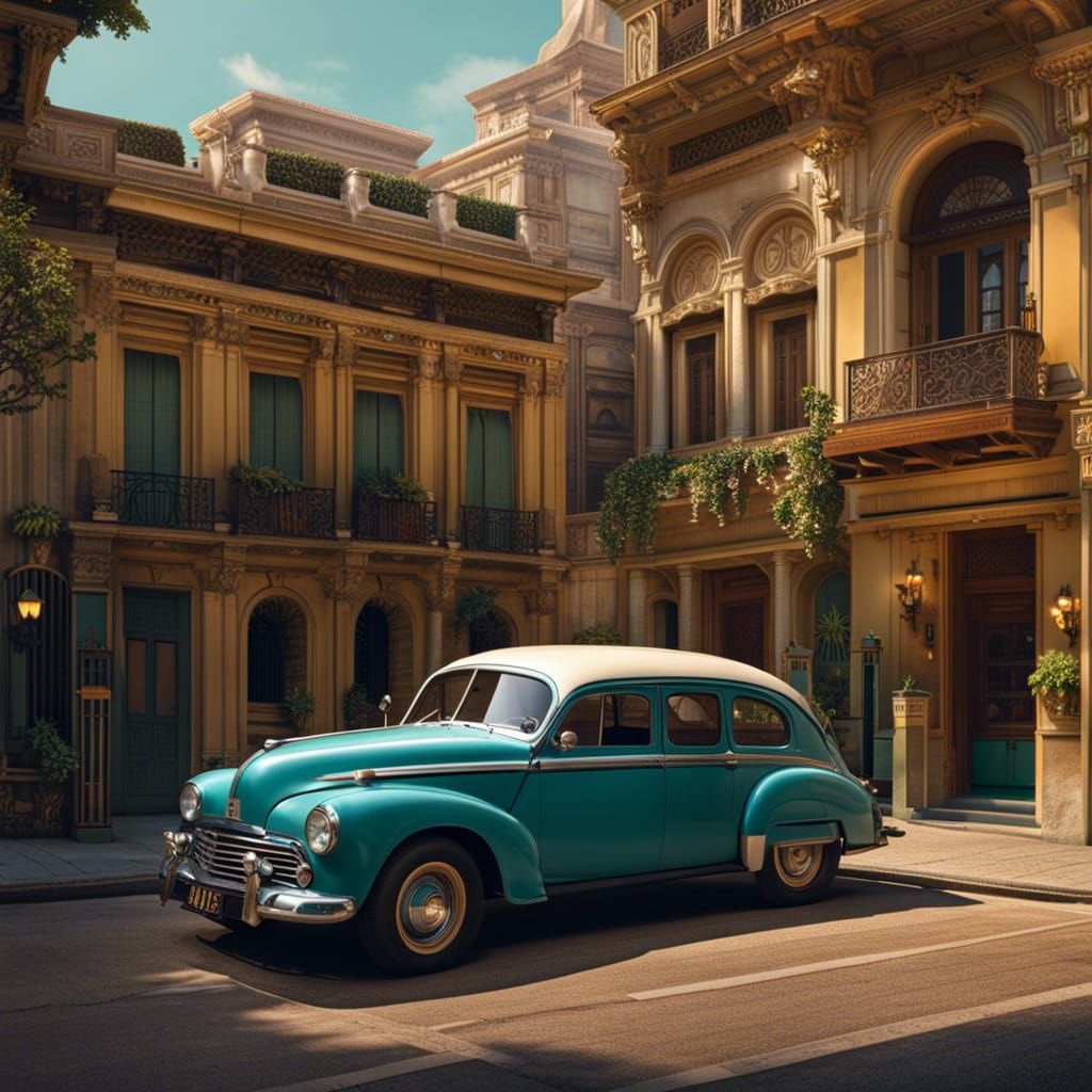 Cuban Street Scene with Classic Cars, Photorealistic Render