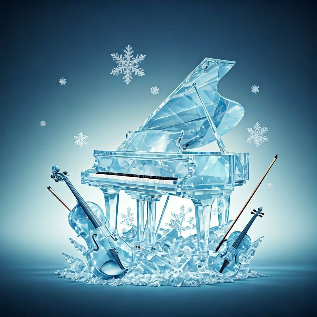 Crystal Piano and Violins in Ethereal Snowscape