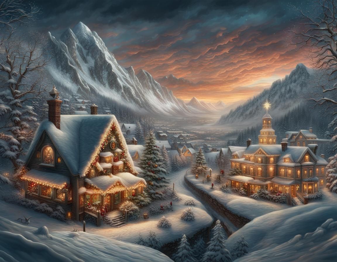 Christmas Embroidery in Digital Matte Painting Style