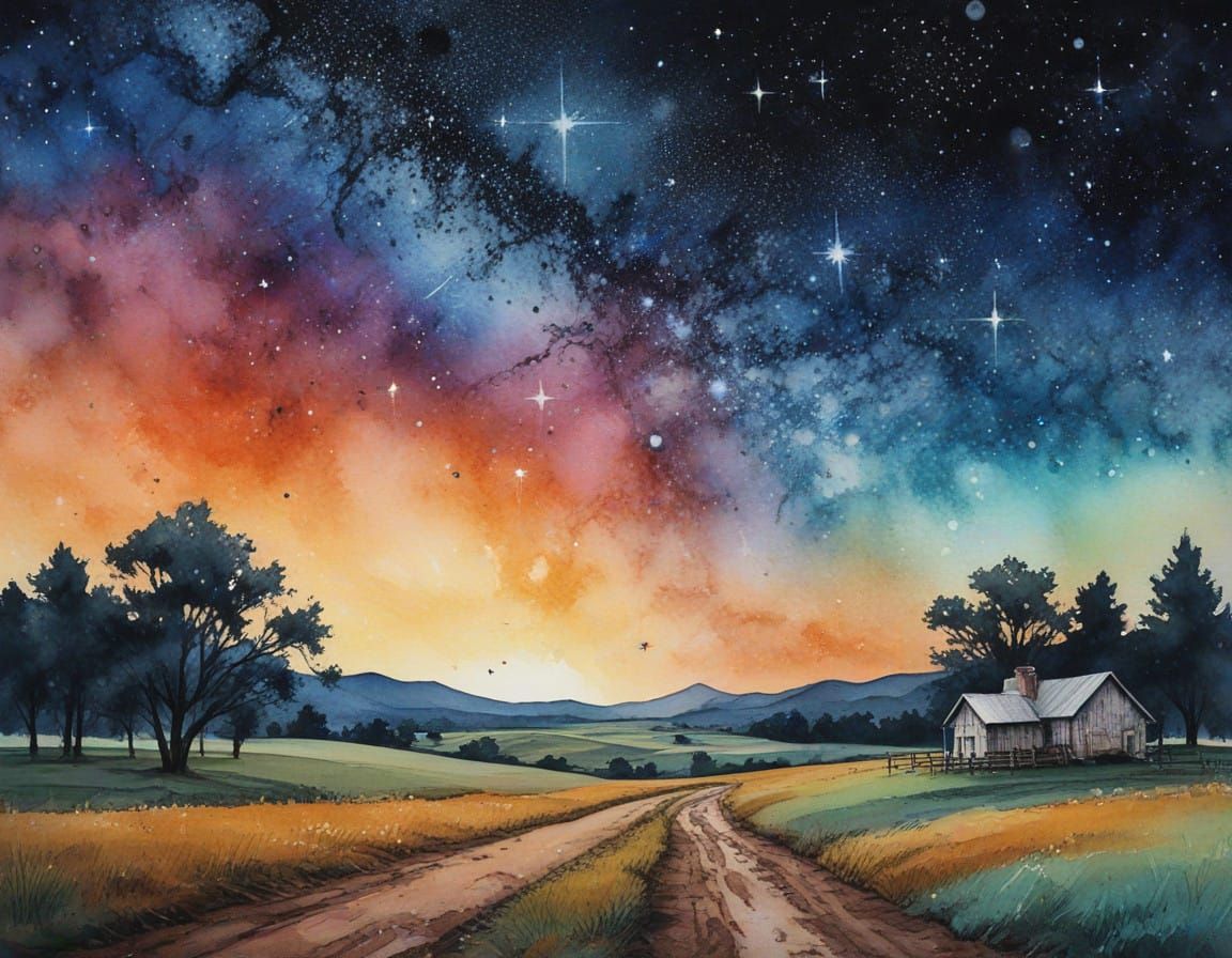 Cosmic Dreamscape in Watercolor Style