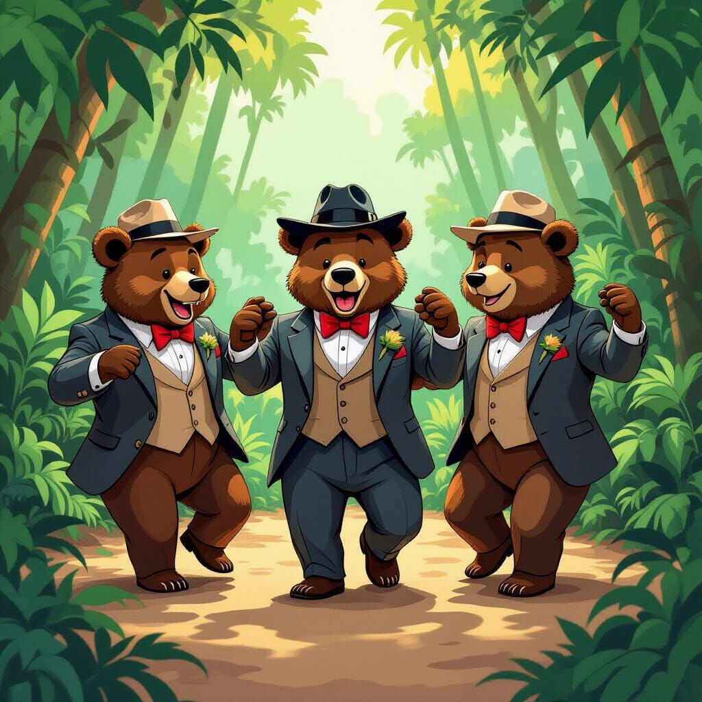 Gangster Bears Congo Line, Cartoon Style