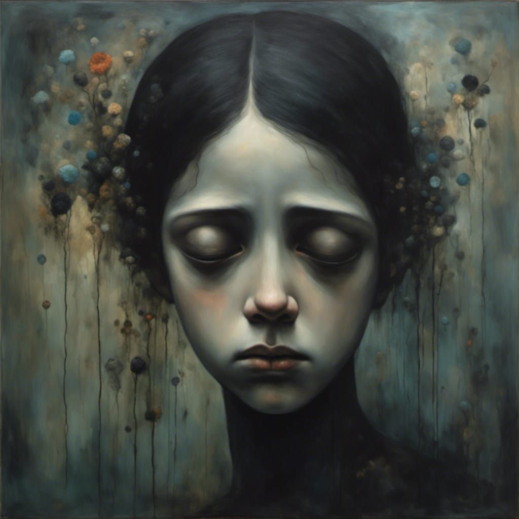 Poignant Portrait of Sadness with Teary Eyes