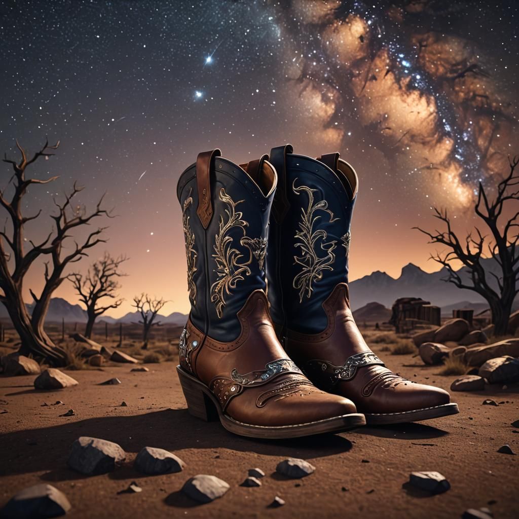 Cowgirl Boots Under Stars: Detailed Matte Painting