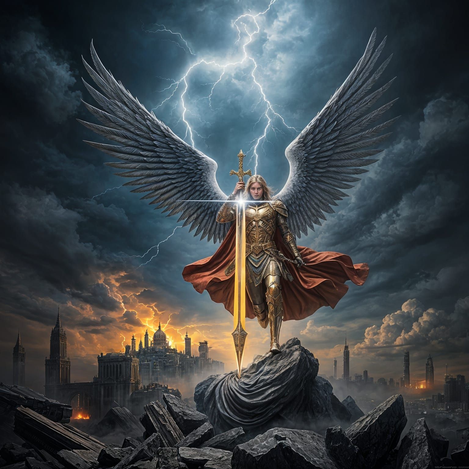 Majestic Archangel Battles in a Thunderous Apocalypse