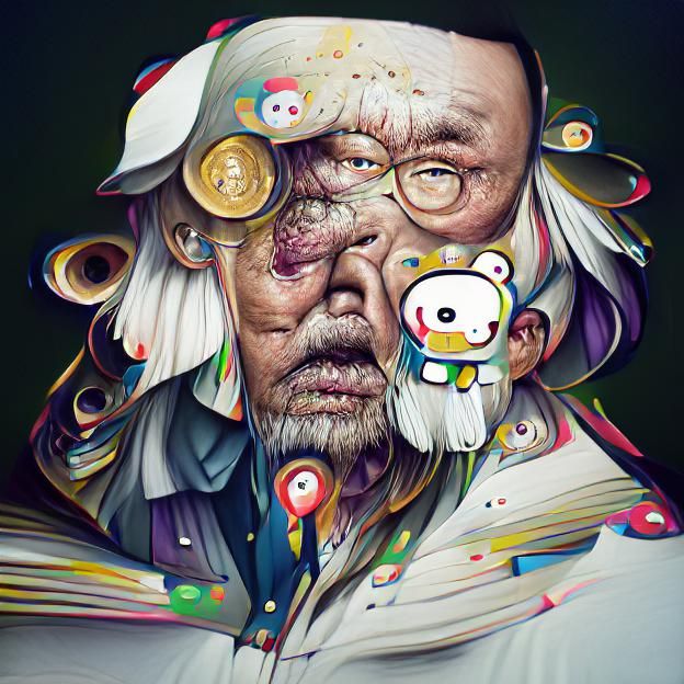 Old Man Portrait in Takashi Murakami Style
