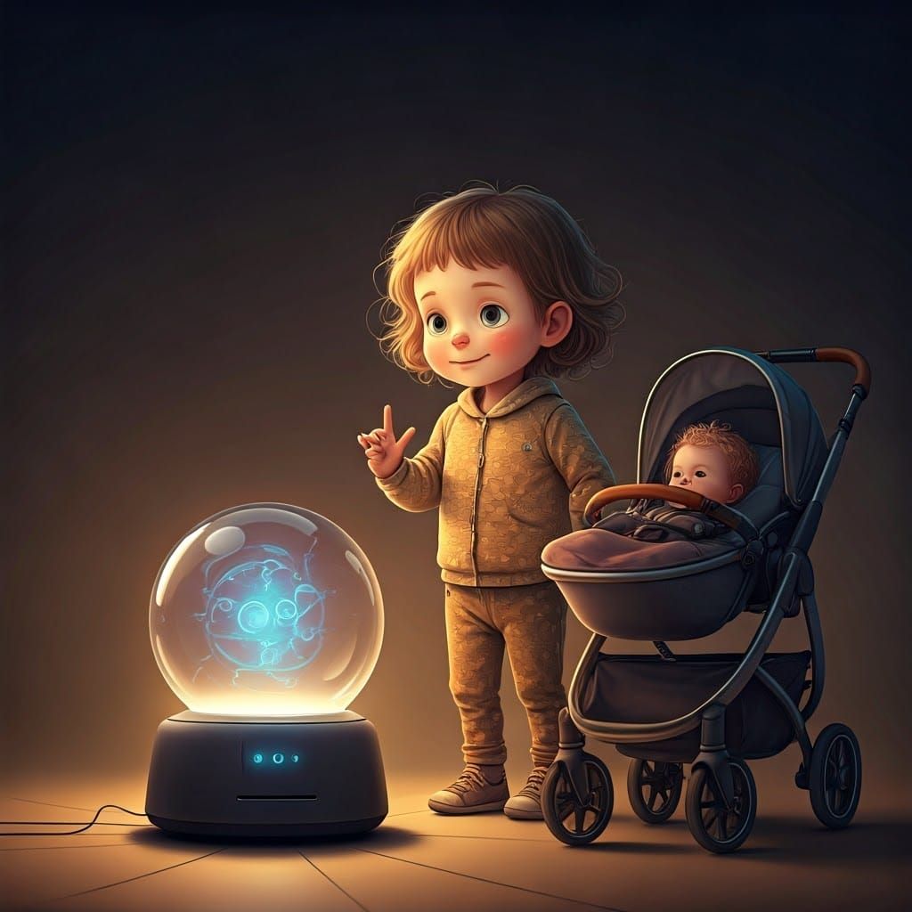 Curious Toddler Examines Futuristic Calm Generator