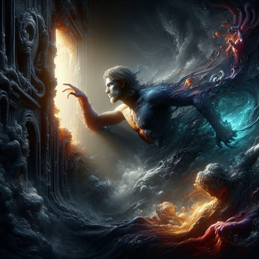 Dark Fantasy Portrait Emerging from Splendid Matte Painting