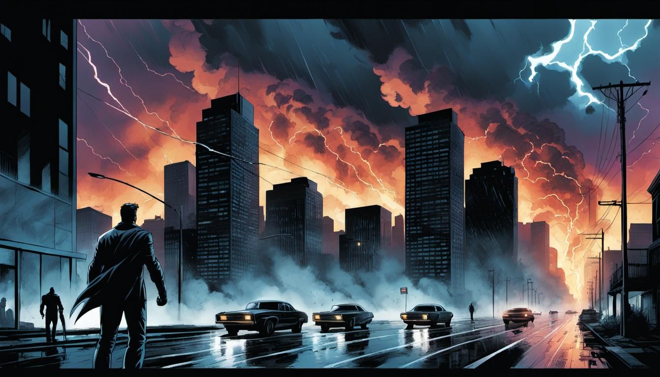 Heroic City Rescue: Expressionistic Comic Book Concept Art