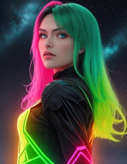 Futuristic Cosmos with Matrix Code Rain in Digital Matte Pai...