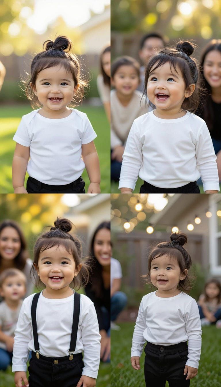 Joyful Toddler Smiles in Backyard with Amazed Onlookers