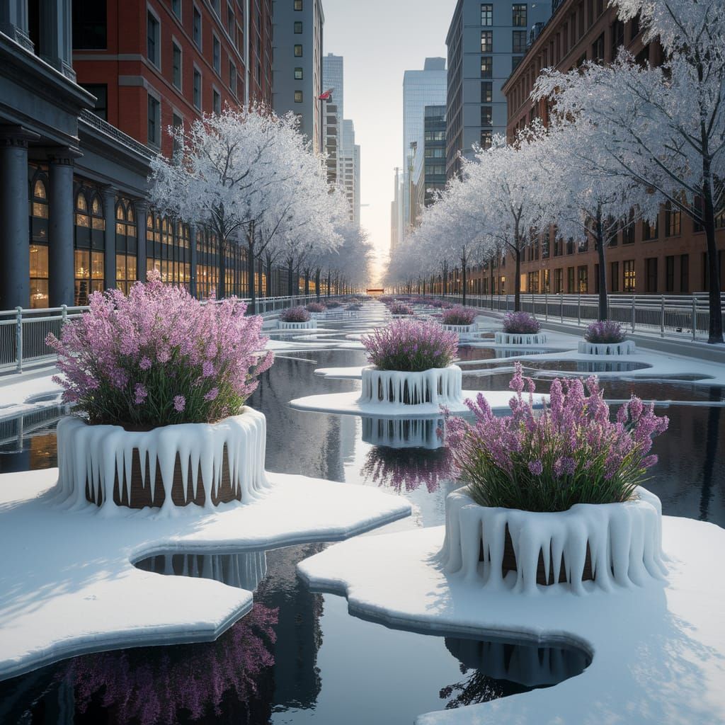 Melting Ice City: Colors Bloom Anew