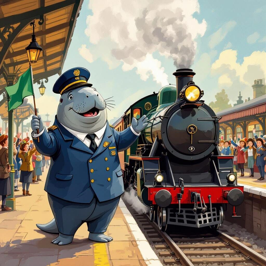 Manatee Station Master Greets Steam Train Passengers